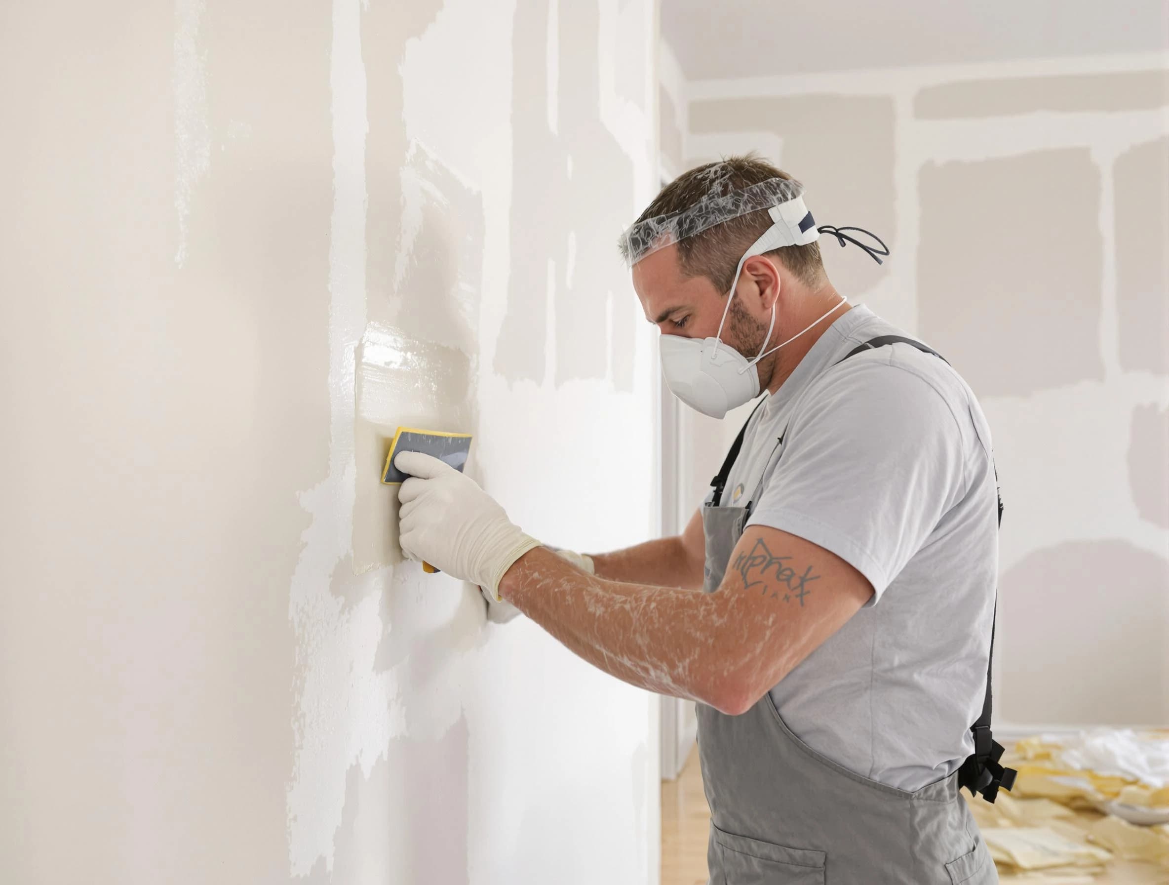Twinsburg House Painters technician applying mud to drywall seams in Twinsburg, OH