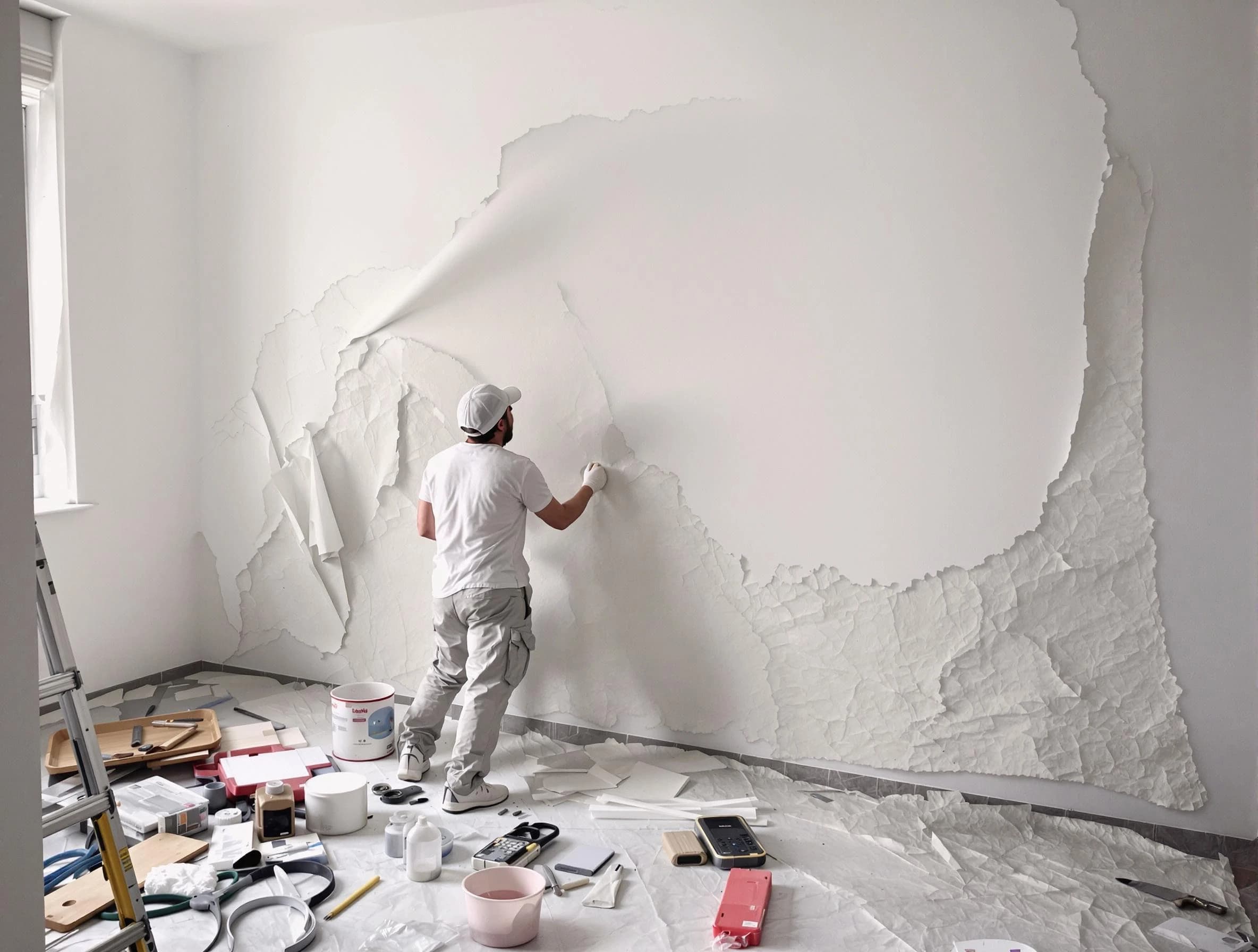 Removing old wallpaper to reveal clean walls by Twinsburg House Painters in Twinsburg
